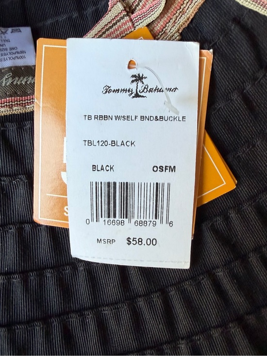 Tommy Bahama Black Wide-Brim Sunhat with Tortoiseshell Accent NWT OS